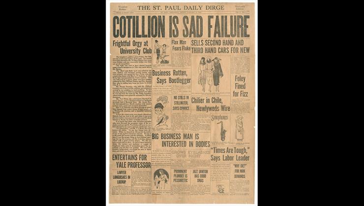 A copy of the Daily Dirge with headline that reads Cotillion Is Sad Failure.